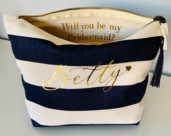 cosmetic bag, nautical bag, Make up bag, bridesmaid bag, custom cosmetic bag