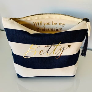 Bridesmaid cosmetic bag, nautical bag, Make up bag, bridesmaid gift bag, custom cosmetic bag