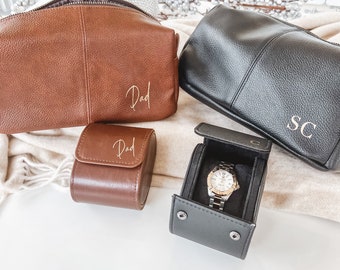 Bolsa de lavado hombres bolsa cosmética hombres bolsa de aseo hombres bolsa de viaje hombres caja de reloj reloj almacenamiento padrino idea de regalo