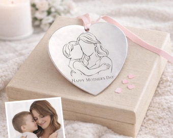 Adorno de corazón personalizado con foto grabada, regalo para el Día de la Madre