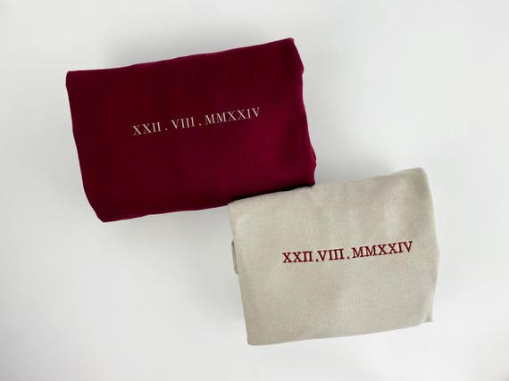 Customised embroidered Couple hoodie, Roman Numerals hoodie, Anniversary Date, Wedding Date, valentines Day Matching Couples Sweatshirt