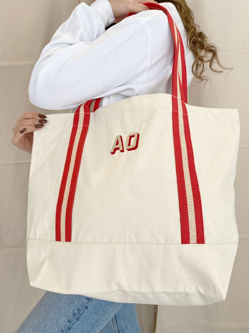 Personalised tote bag embroidered with initials custom tote shopper custom canvas tote bag name tote bag bridesmaid gift bag sage green tote image 9