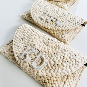 Bolso de mano de paja, bolso de paja, monedero de paja, bolso de paja personalizado, bolso de paja con monograma, bolso de paja para dama de honor, bolso de paja para despedida de soltera, bolso de yute personalizado