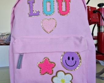 Custom Nylon Backpack with Chenille Letters Personalized backpack with patch letters Travel Bag, Teacher gift girls Back to school