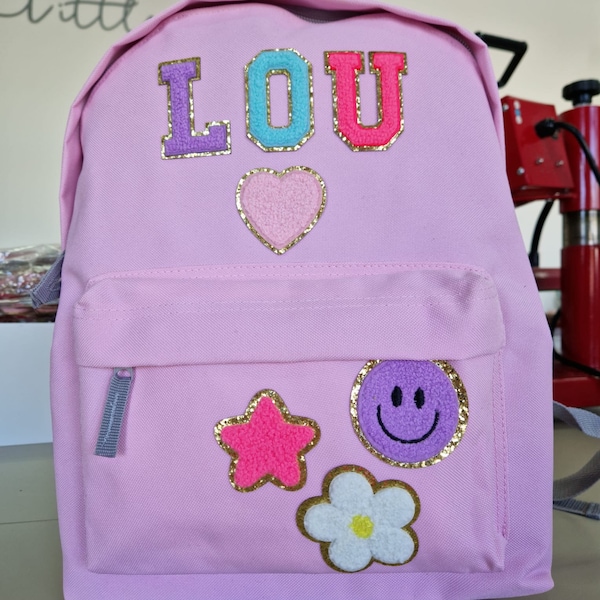 Personalisierter Nylon-Rucksack mit Chenille-Buchstaben Personalisierter Rucksack mit Patch-Buchstaben Reisetasche, Lehrer Geschenk Mädchen Zurück zur Schule