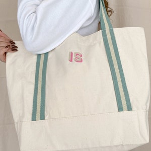 Personalised tote bag embroidered with initials custom tote shopper custom canvas tote bag name tote bag bridesmaid gift bag sage green tote image 10