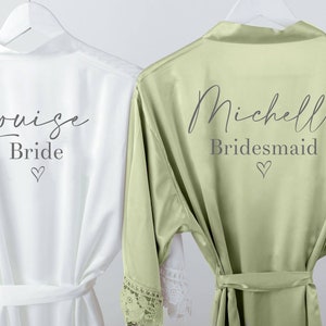 personalised robe green, custom bridal robe, satin wedding robe, bridesmaid kimono, green robe, sage green robe, sage bridal robe
