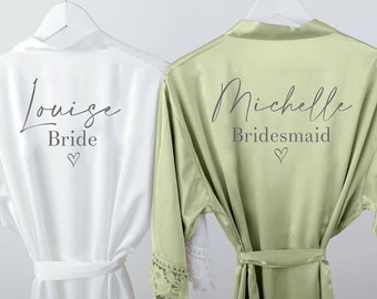 personalised robe green, custom bridal robe, satin wedding robe, bridesmaid kimono, green robe, sage green robe, sage bridal robe