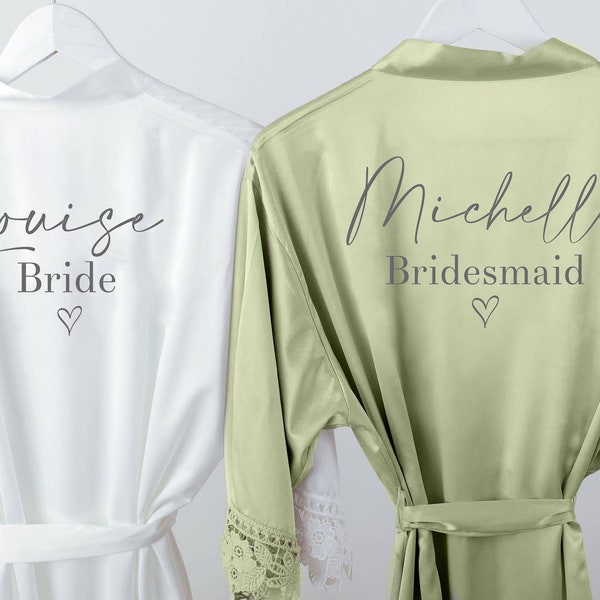 robe verte personnalisée, robe de mariée personnalisée, robe de mariée en satin, kimono de demoiselle d'honneur, robe verte, robe vert sauge, robe de mariée sauge