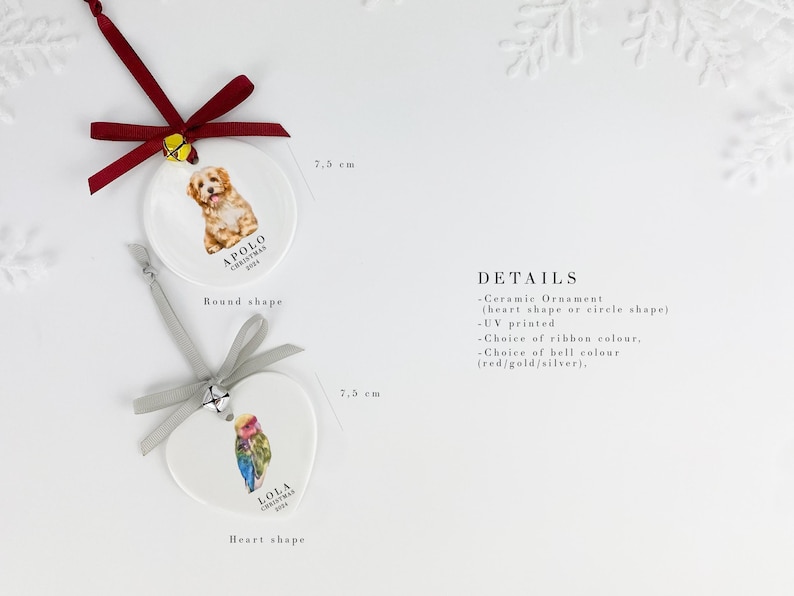 Custom Pet Ornament Watercolour Personalised Dog Portrait Dog/ Cat