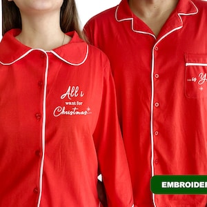 Couples Christmas Pyjamas Matching Christmas pyjamas xmas pyjamas Couple Collar pyjamas Christmas Gift Matching Embroidered Pyjamas