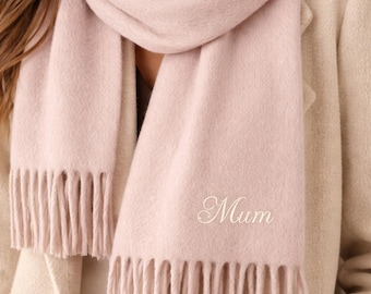 Mothers day Scarf gift, Personalised Mum gift,  oversized Winter fluffy wooly scarf - Embroidered with name or Initial