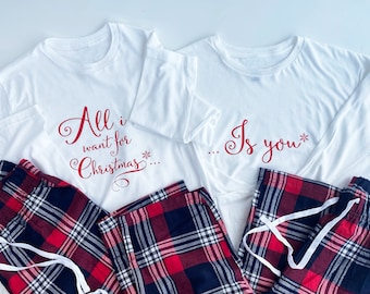Personalized Christmas Couples Pyjamas: Flannel Tartan Matching Set