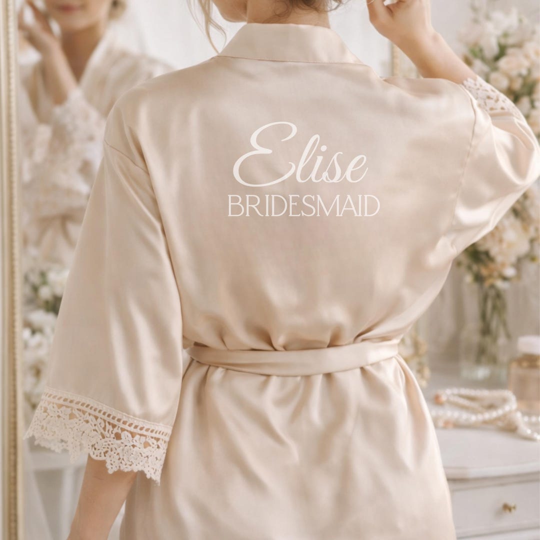Congratulations Scroll Robe Personalized Satin Bridal Robe With Lace Sleeves, Wedding Party Gift - Etsy