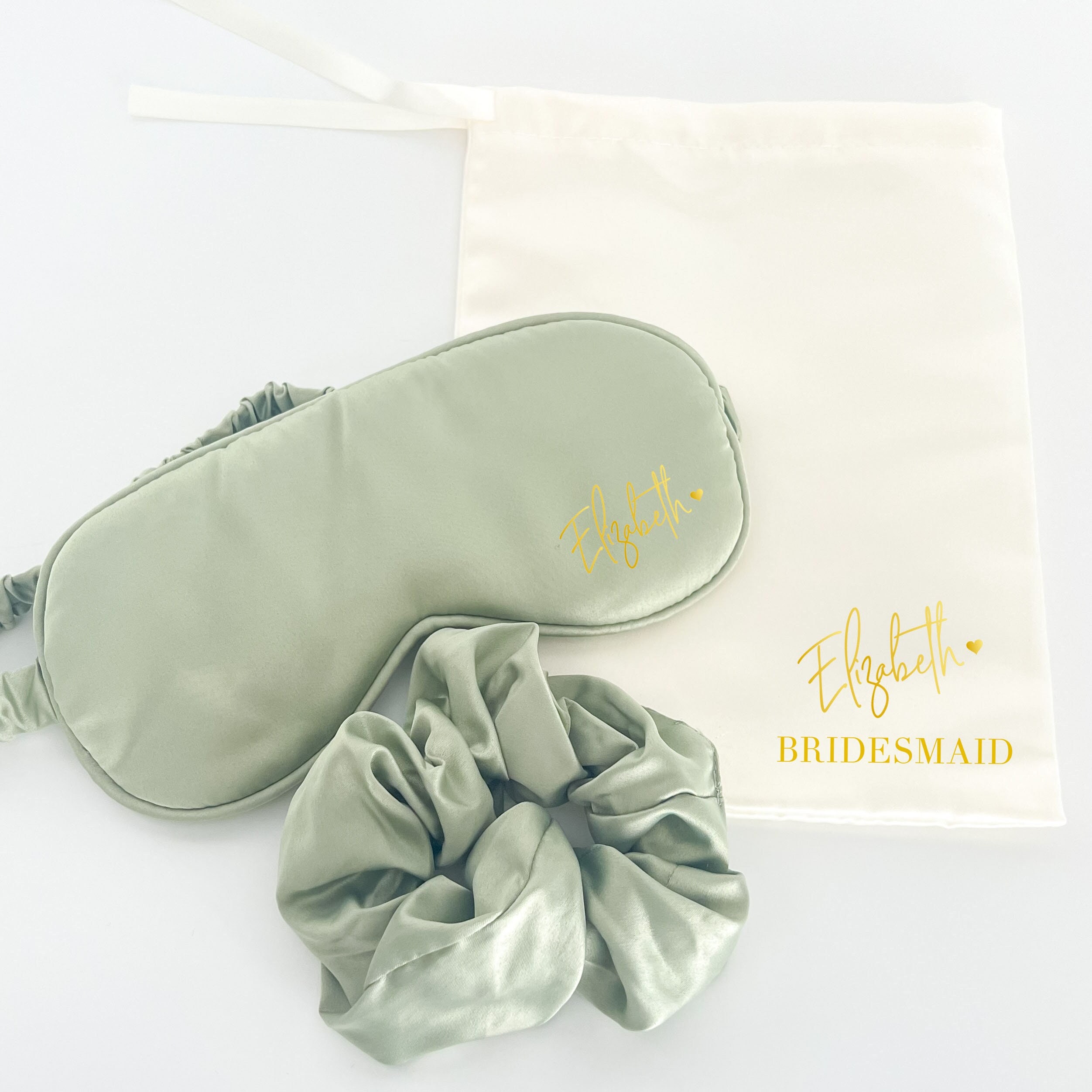 scrunchie, Augenmaske, Satin Augenmaske, Geschenkbeutel für Brautjungfern, Haargummi, Brautjungfer Geschenkset, Brautjungfer Antrag