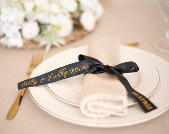 Personalized Satin Ribbon: Custom Wedding Champagne Glass Name Tag
