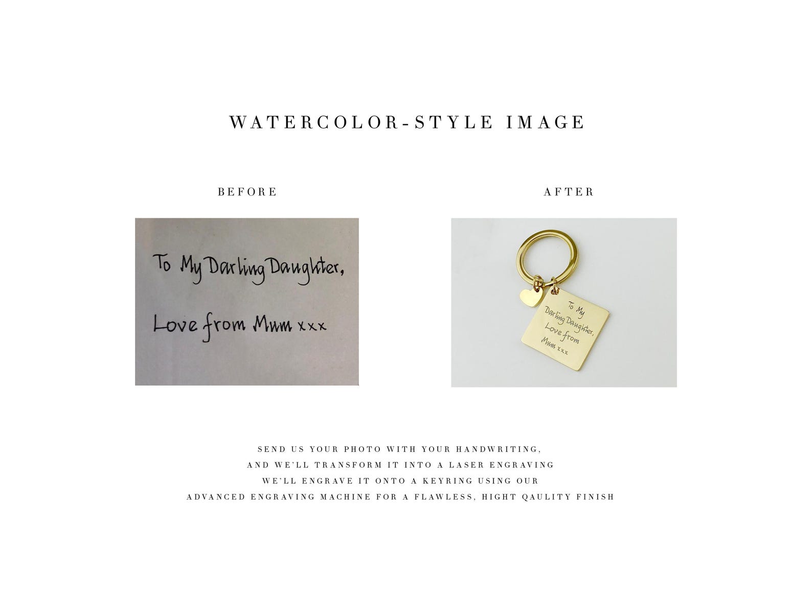 Custom Engraved Handwriting Message Portrait Keychain Personalized ...