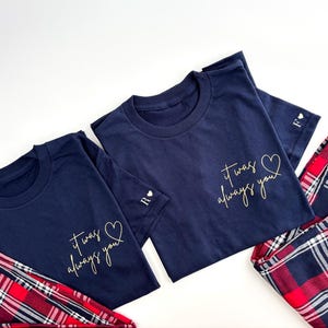 Personalised couples pyjamas, His & Hers lounge wear, Matching PJ Set, Red/Green Tartan, Couples Gift Anniversary/Wedding/Valentines