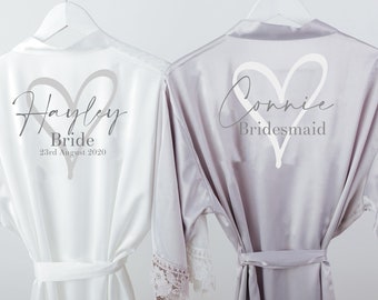 Grey Bridesmaid robe personalised bridal robe satin wedding robe satin bridesmaid robe lace bridesmaid robe