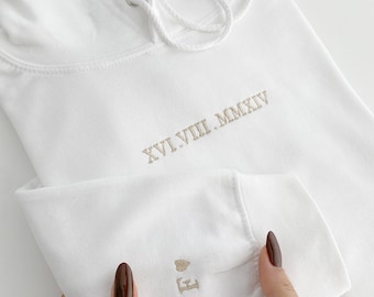 Embroidered Roman Numerals Hoodie: Personalized Couples Gift