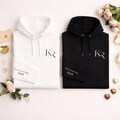 Matching sweatshirt for couples valentines gift, with initials and message on sleeve cuff product logo