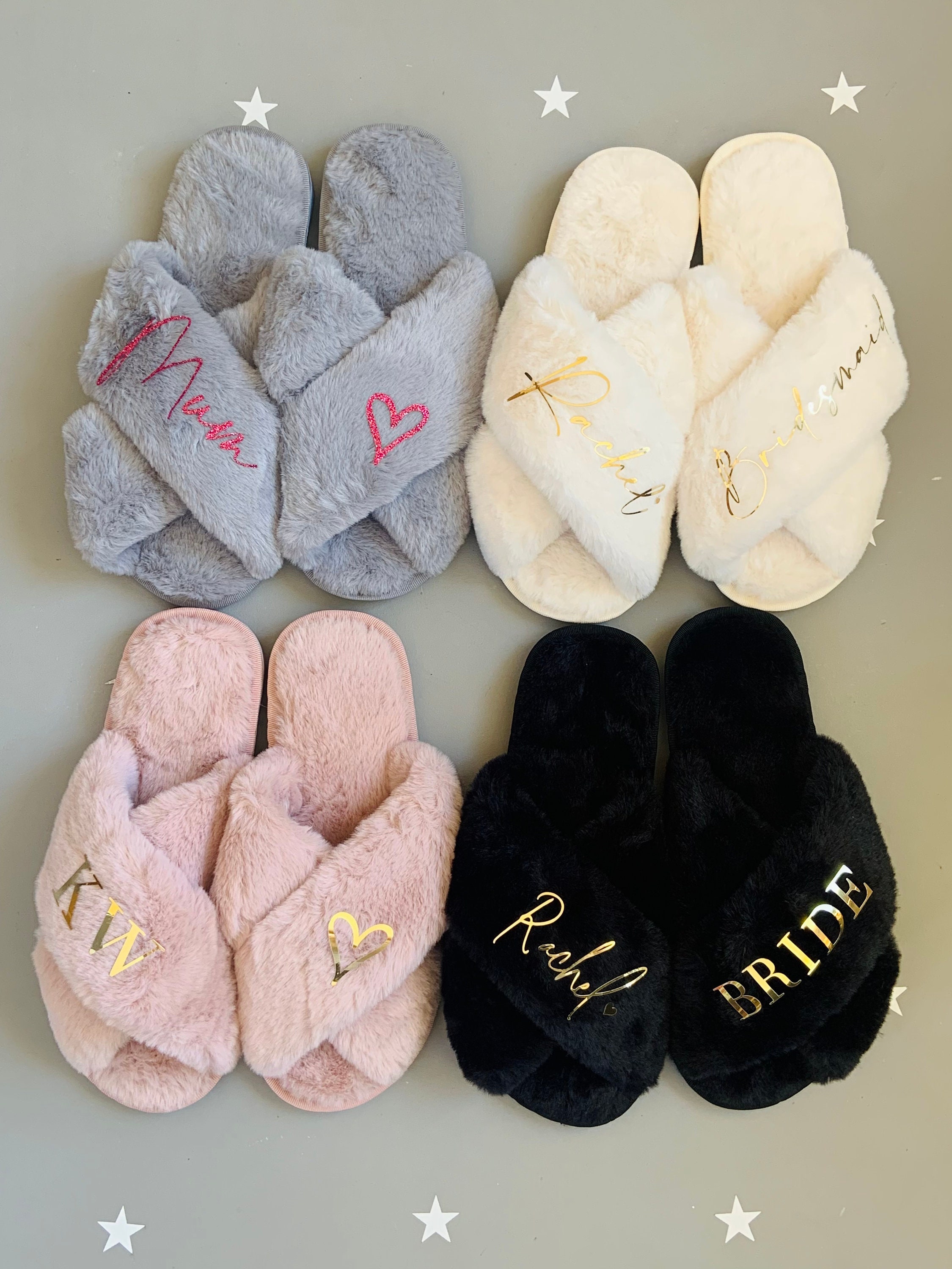 Custom bridesmaid slippers fluffy bridesmaid slippers | Etsy