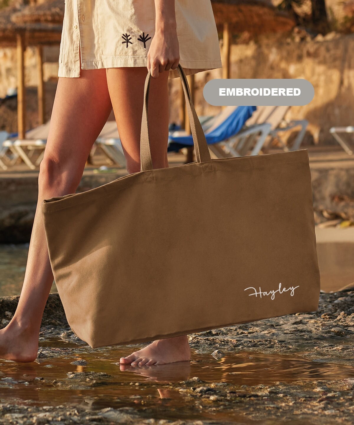 Over size Embroidered tote bag large bag with initials custom canvas beach tote shopper custom canvas tote bag name tote bag bridesmaid gift