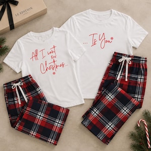 Julpyjamas för par | Matchande set med tartan i bomull