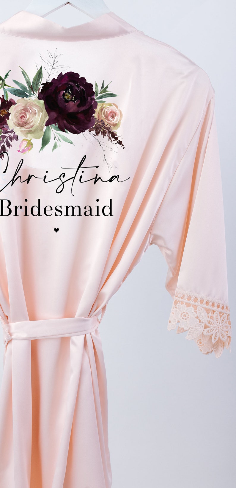 Blush Pink Bridesmaid Robe Pink Lace Robe Satin Wedding Etsy