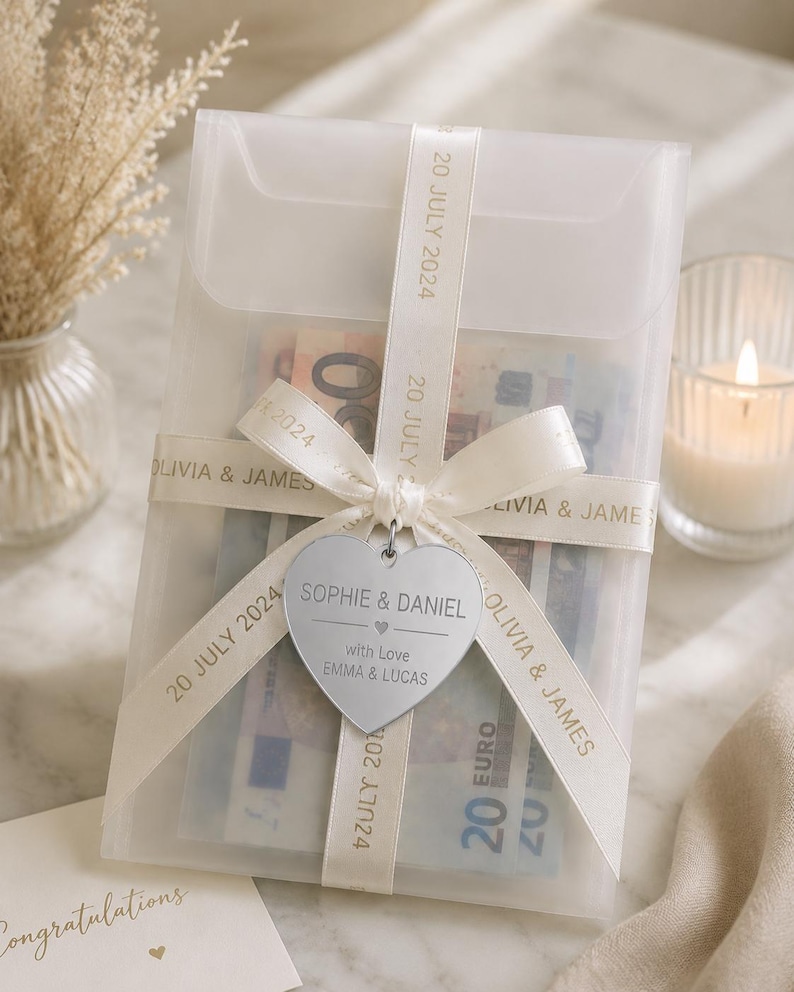 Personalisierte Geldgeschenk Hochzeit | Luxus Hochzeit Geldgeschenk Verpackung | Hochzeitsgeschenk Umschlag mit Namen & Datum image 12
