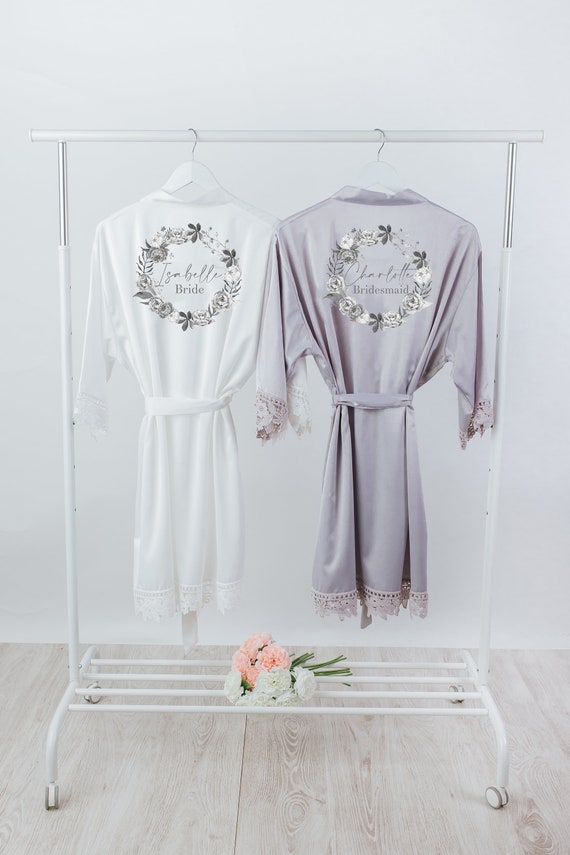 Bridesmaid Robes Grey Lace Bridesmaid Robe Grey Satin Robe Bridal Party Robes Etsy Ireland