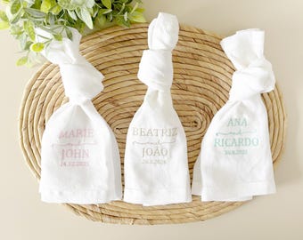 Personalized Linen Napkins, Embroidered Wedding, Custom Date, Bridal Shower Favors, Anniversary Gift