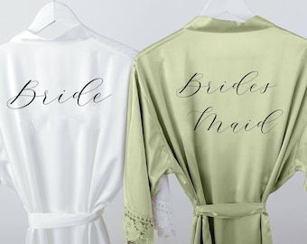 Green Bridesmaid Robes Green Bridesmaid Lace Bridal Robes Maid of Honor Bridal Party Robes Grey Bridesmaid Robes Getting Ready