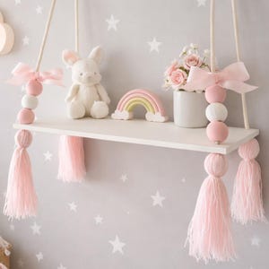 Estante colgante con borlas: Estante flotante de estilo nórdico, decoración para habitación infantil (40 x 15 cm)