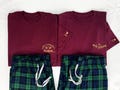 Couples Christmas Pyjamas burgundy green First christmas Matching Christmas pyjamas xmas heart initial sleeve mr & mrs couples christmas product logo