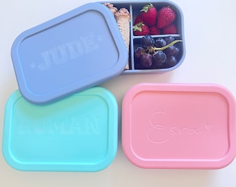 Scatola da pranzo per bambini Bento Box in silicone personalizzata Scatola da pranzo con nome personalizzato Ritorno a scuola Contenitore per alimenti diviso Contenitore per alimenti per bambini