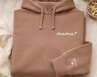 Embroidered Personalised Mama Sweatshirt, Mother's Day Gift, New Mum Gift, Wear my heart on sleeve, Custom Kids Names on Sleeve Jumper