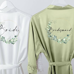 Bridesmaid robes green satin bridesmaid robe floral Bridal robe Satin Wedding Robe sage bridesmaid robe grey bridal Robe