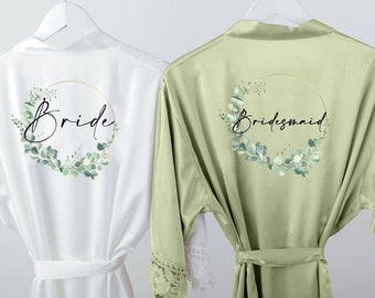 Bridesmaid robes green satin bridesmaid robe floral Bridal robe Satin Wedding Robe sage bridesmaid robe grey bridal Robe