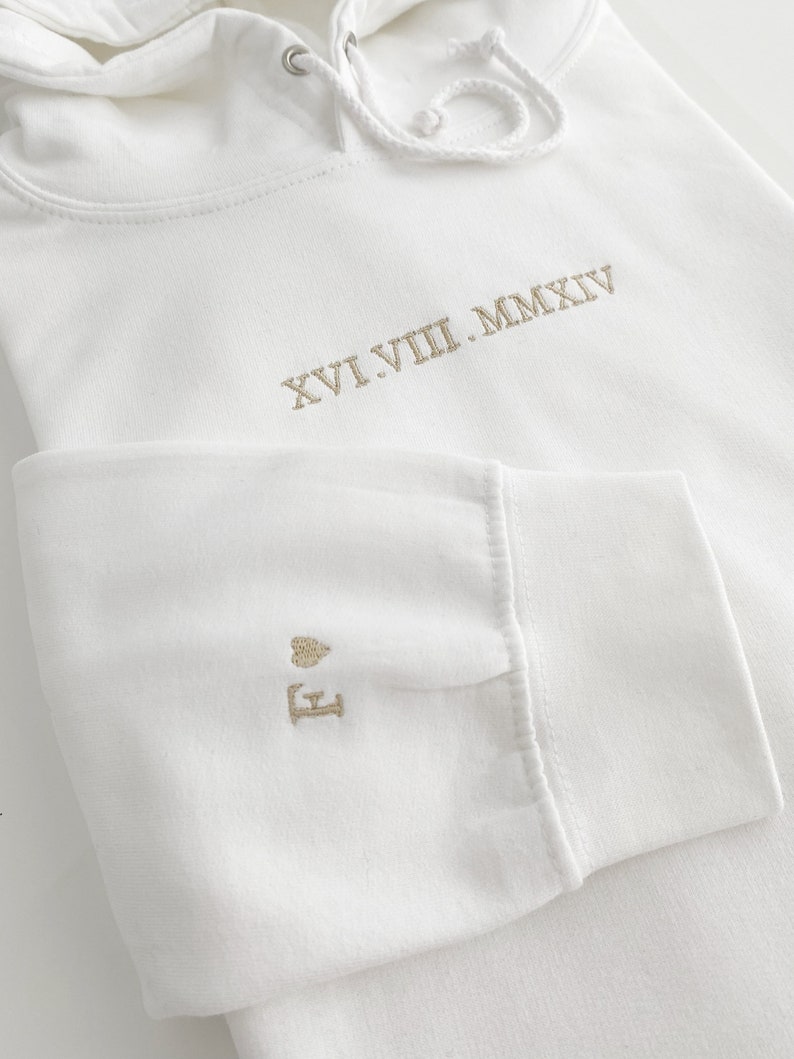 Customised embroidered Couple hoodie, Roman Numerals hoodie, Anniversary Date, Wedding Date, valentines Day Matching Couples Sweatshirt image 7