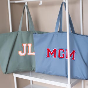 Personalized Organic Cotton Tote Bag: Embroidered Initial Oversized Shopper