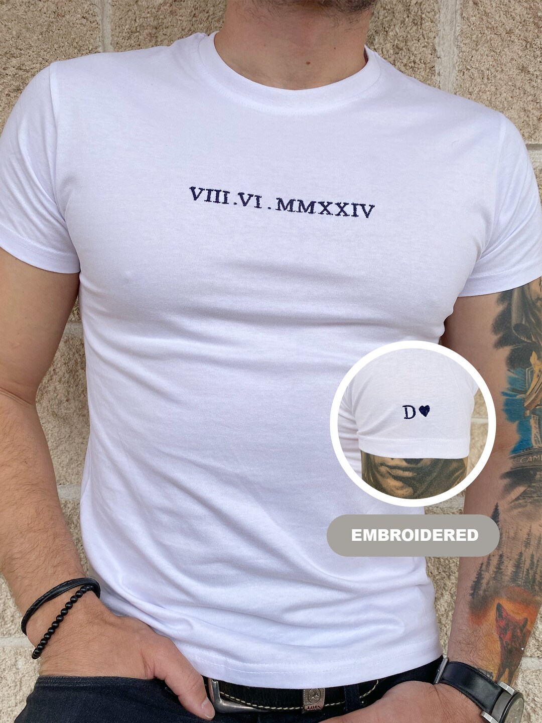 Personalized Embroidered Roman Numeral T-shirt: Anniversary Date Gift ...