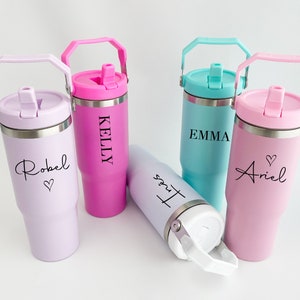 Custom bottle with straw Hot Pink Cup with handle and straw custom tumbler with straw and handle water cup Drinks Cup Hot and Cold Cup