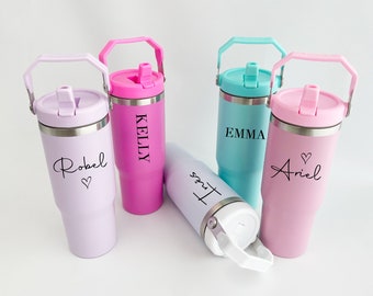 Kundenspezifische Flasche mit Strohhalm Pink Cup mit Griff und Strohhalm benutzerdefinierte Becher mit Strohhalm und Griffwasserbecher Trinkbecher Warme und kalte Tasse