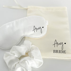 Bridesmaid scrunchies, bridesmaid eye mask, satin eye mask, bridesmaid gift bag, hair scrunchie, bridesmaid gift set, bridesmaid proposal