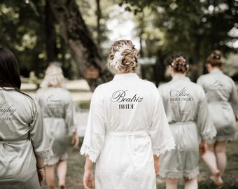 Robe de mariée en satin vert sauge / Robes de demoiselle d'honneur soyeuses roses / Kimono de mariage / Robe de chambre de demoiselle d'honneur champagne / Robes de mariée / Peignoir de célibataire