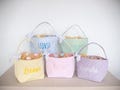 Kids Easter Basket seersucker material embroidered with name, Personalized Easter Basket, Child's Easter Basket. Easter egg basket product logo