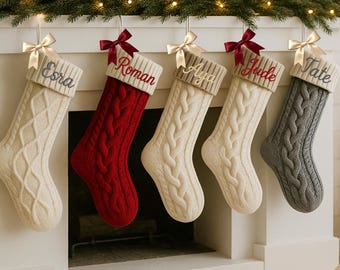 Personalized Embroidered Christmas Stocking: Cable Knit Family Stocking