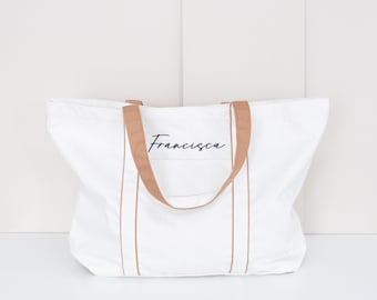 Embroidered Canvas Tote Bag: Personalized Initial Shopper