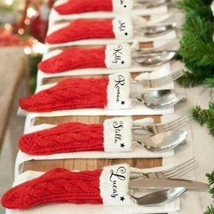 Kersttafelcouvert Gepersonaliseerde kerstsok tafelschikking Kersttafeldecor naamplaatje Kerst Kersttafelideeën